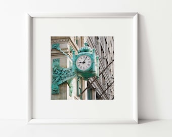 Chicago Photography, Marshall Fields Clock Architecture Landmarks Pastel Buildings Photo Print Wall Art