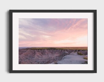 Badlands National Park Nature Landscape Photography, Sunset Pink Sky Wanderlust Travel Dreamy South Dakota Wall Art Photo Prints
