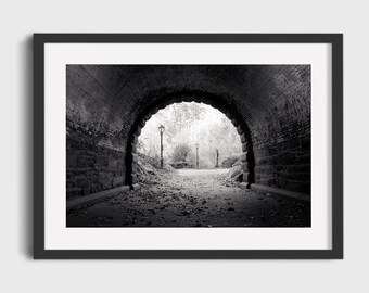 New York City Photography, Central Park Prints, NYC Black and White Prints, Tunnel Photo, Urban Architecture Art, A Walk in Central Park