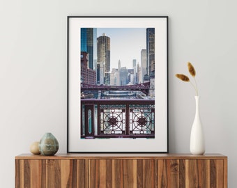 Chicago Photography, Chicago River Bridge Print in Color or Black and White, River North Chicago Wall Art