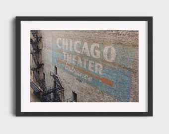 Chicago Theater Wall Photography Print, Brick Urban Wall Art