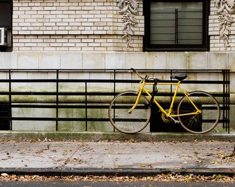 New York City Art, Brooklyn Photography NYC Bicycle Urban Buildings Yellow Wall Art Prints, Brooklyn Ride