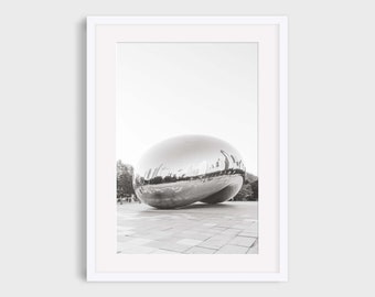 Chicago Photography, the Bean Dreamy Urban Cityscape in Black and White Photo, Famous Iconic Chicago Landmarks Wall Art Print