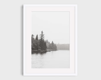 Voyageurs Lake Kabetogama Northwoods Minnesota Photography, Midwest National Park Black and White Landscape Photo Decor Wall Art Print