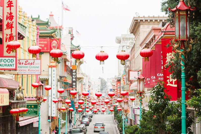 San Francisco Chinatown Photography, Colorful SF Chinese lanterns Red Prints Wall Art California Wanderlust Travel Urban Cityscape image 3