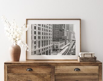 Chicago El Train Print: Black and White Cityscape Photography