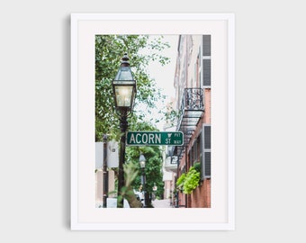 Boston Photography Acorn Street Sign, East Coast Urban Travel Photo Wall Art Print