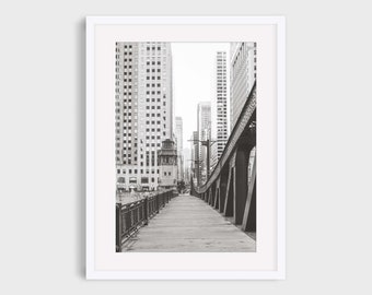 Chicago Photography, LaSalle Street Bridge Chicago Black and White Photo Print, Chicago Architecture Wall Art