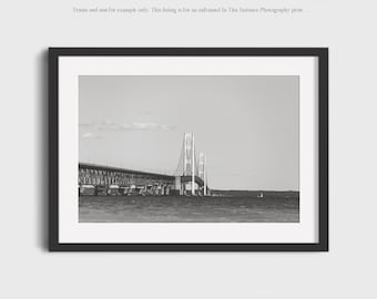 Mackinac Bridge Photography Print, Michigan Black and White Wall Art
