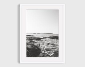 Lake Superior Black and White Photography: Minimalist Landscape Art Print