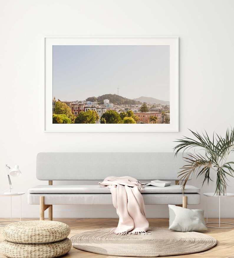 San Francisco Photography, Pretty Pastel Buildings in Alamo Square Sutro Tower, Architecture Modern Travel Photo Prints Wall Art California image 2