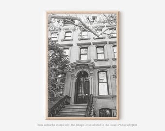 New York City Black and White Photography Print, West Village Brownstones Architecture Wall Art