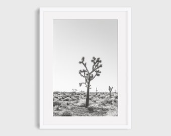 Joshua Tree Wall Art, Mojave Desert Landscape Photography, California Black and White Boho Print