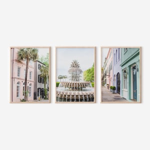 Charleston Set of 3 Photography Prints, Pastel Architectural Gallery Wall Art