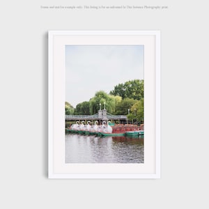 Boston Public Gardens Photography, Lagoon Bridge and Swan Boats Print, East Coast Urban Landscape Travel Photo Wall Art Print