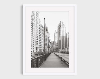 Chicago Photography, Chicago River DuSable Bridge Black and White Wall Art Print