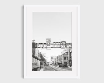 Chicago Photography Print, Black and White Fulton Market Sign Urban Wall Art