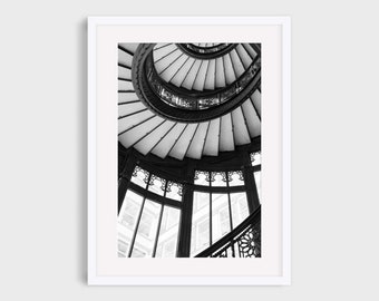 Chicago Photography, Black and White Rookery Staircase Abstract Architecture Photo Wall Art Prints