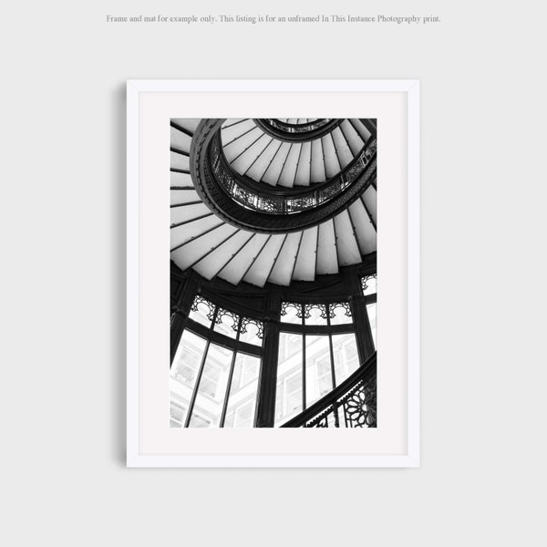 Chicago Photography, Black and White Rookery Staircase Abstract Architecture Photo Wall Art Prints