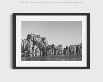 Sylvan Lake Landscape Photography Print, Black and White South Dakota Wall Art