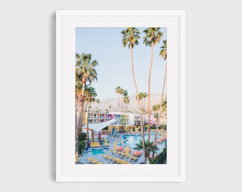 Palm Springs Photography Print, California Hotel Swimming Pool Colorful Mid Century Architecture Wall Art