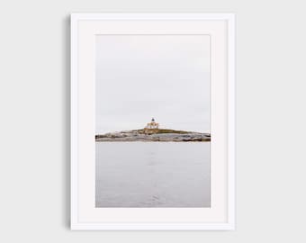 Maine Lighthouse Photography, Egg Rock Light Frenchman Bay Atlantic Ocean Minimalist Coastal Travel Photo Wall Art Print