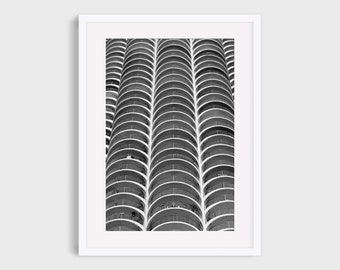 Chicago Black and White Photography, Marina Towers Abstract Architecture Photo Prints, Chicago Landmarks Wall Art