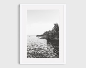 Lake Superior Black and White Photography Print, Nature Wall Art