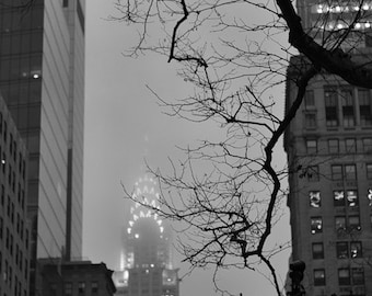 New York City Chrysler Building Black and White Photography,  NYC Manhattan Moody Travel Urban Wall Art Art