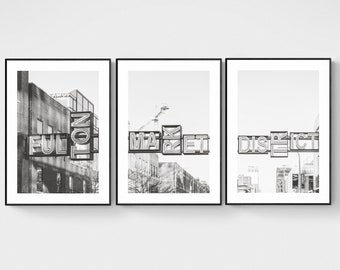 Chicago Set of 3 Black and White Photography Prints, Fulton Market District 3 Piece Wall Art