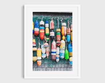 Coastal New England Lobster Buoy Shack Photography, East Coast Travel Photo Wall Art Print