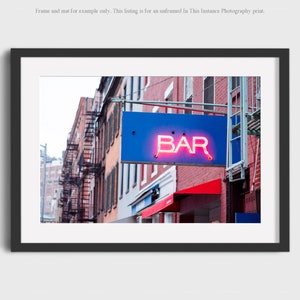Bar Neon Sign Photography Print, New York City West Village Prints Wall Art, NYC Urban Photo