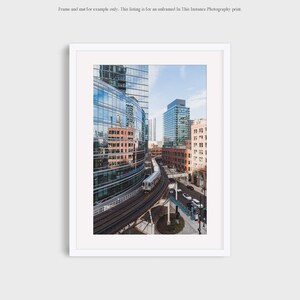 Chicago El Train Photography Print, Urban Downtown Cityscape Elevated Train Track Brown Line Wall Art