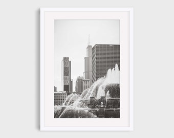 Chicago Buckingham Fountain Photography, Iconic Chicago Landmark Grant Park in Black and WhiteWanderlust City Urban Photo Print Wall Art