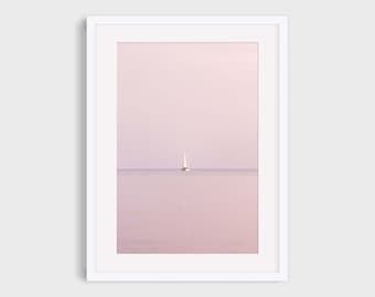 Northshore Minnesota Lake Photography, Sunset Sail Lake Superior Landscape Photo Print, Serene Calm Minimal Pastel Dreamy Wall Art Decor