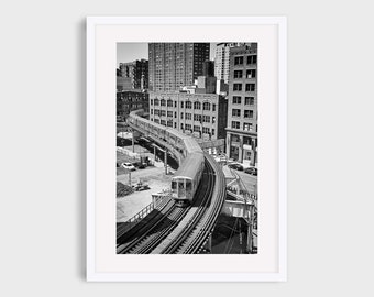 Chicago Photography, The El Train Black and White Chicago Wall Art Photo, Brown Line Elevated Train Track Print