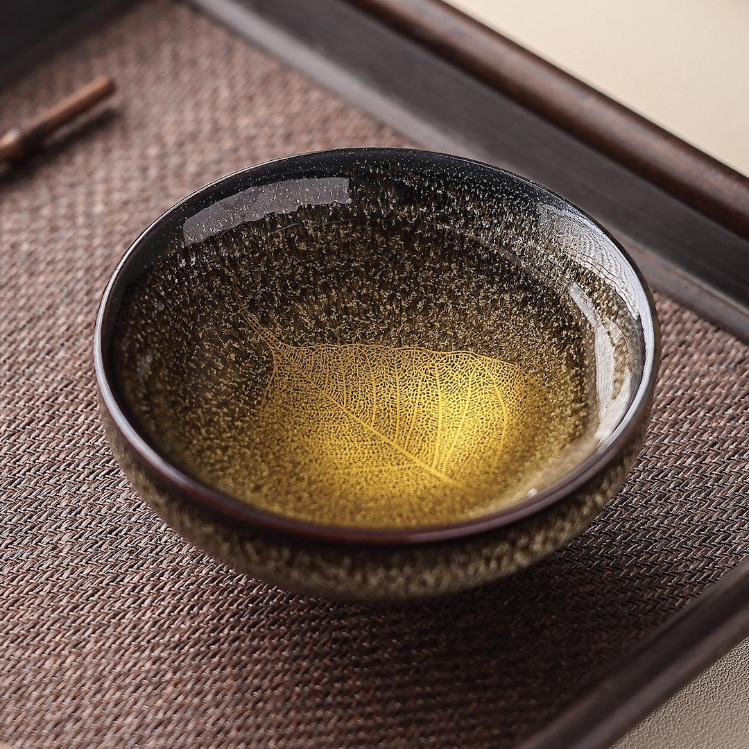 Glazed Ceramic Tea Cup, Jian Ding Style, Maple Leaf Design - Etsy