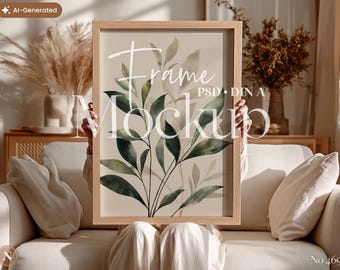 Maqueta minimalista de marco de pared estilo boho – Plantilla PSD para exhibición de obras de arte, descarga digital