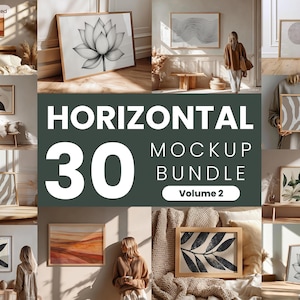 Horizontal Frame Mockup Bundle | 30 PSD | Neutral Boho Interior Wall Art Display | Digital Download