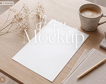 A4 Paper Mockup PSD, Printable Flat Lay Scene for Planner, Calendar, Worksheet, Coloring Book