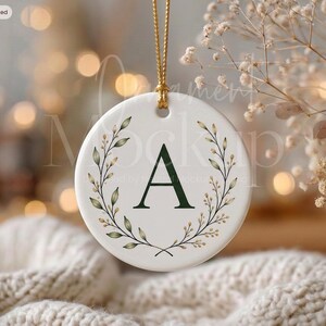 Christmas Ornament Mockup, Round Ceramic Ornament Template with Gold String, PSD, Holiday Decor, Christmas Gift, Digital Mockup