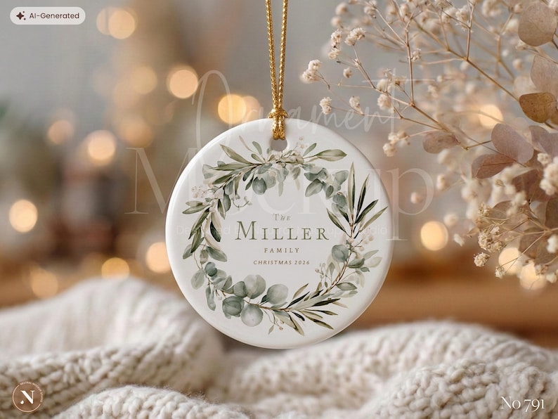 Christmas Ornament Mockup, Round Ceramic Ornament Template with Gold String, PSD, Holiday Decor, Christmas Gift, Digital Mockup