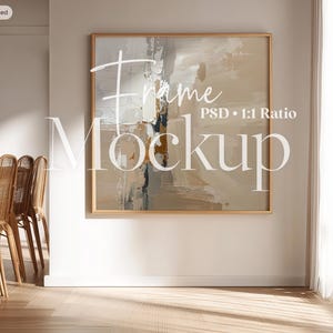 Mockup di cornice quadrata PSD / Mockup di arte murale boho neutra, interni minimali e accoglienti