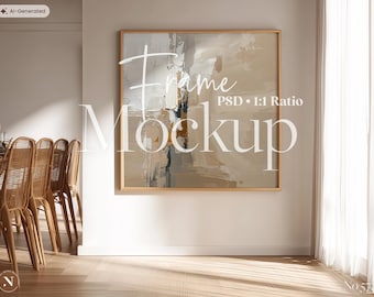 Square Frame Mockup PSD | Neutral Boho Wall Art Mockup, Cozy Minimal Interior