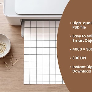 Printer Paper Mockup PSD, A4 Printable Mockup for Planner, Calendar, Worksheet, Coloring Book