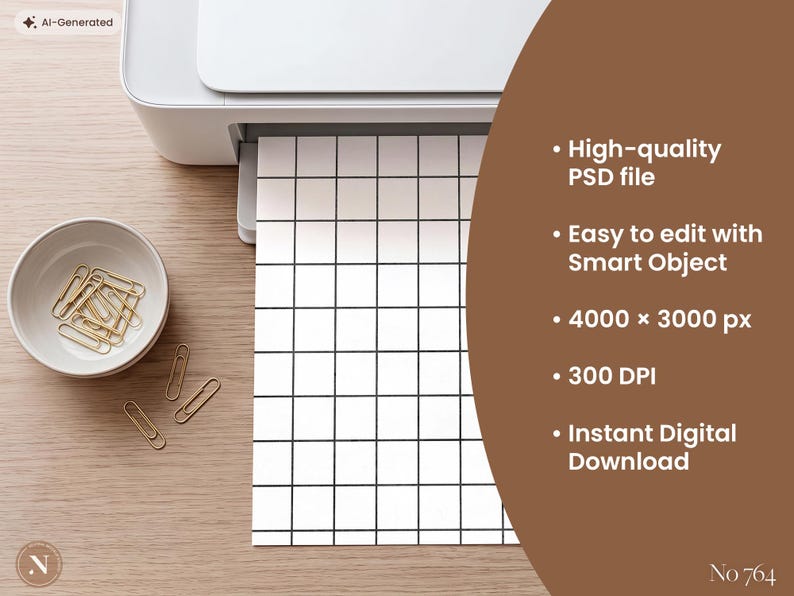 Printer Paper Mockup PSD, A4 Printable Mockup for Planner, Calendar, Worksheet, Coloring Book