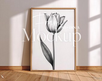 Vertical Frame Mockup PSD, DIN A Ratio, Minimal Wooden Scene, Wall Art Display