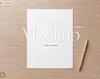 8.5x11 Paper Mockup PSD, US Letter, Printable Mockup for Planner, Calendar, Worksheet