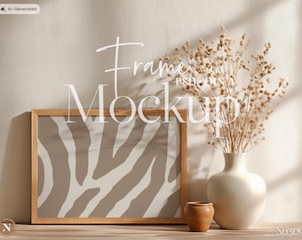 A4 Horizontal Frame Mockup PSD | Minimal Boho Scene for Wall Art Display