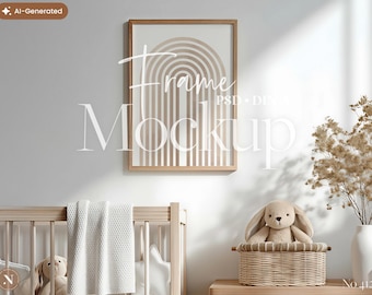 Nursery Frame Mockup, Boho Kids Room Poster, Minimal Wall Art, Digital PSD Template